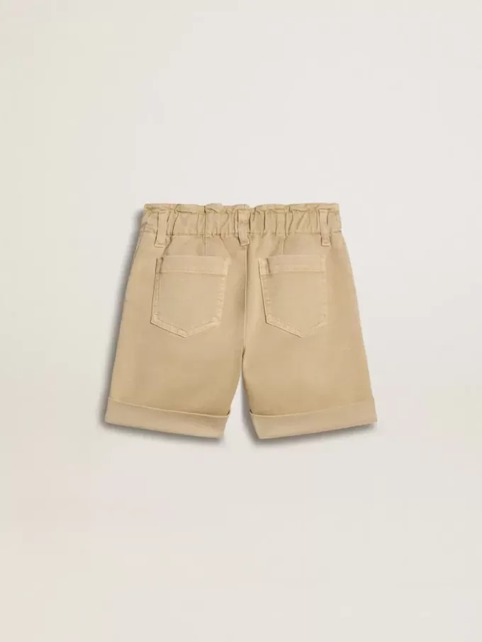 Zandkleurige korte broek voor meisjes met geborduurd logo