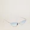 Zonnebril in cat-eye-stijl met zilveren montuur en blauwe glazen