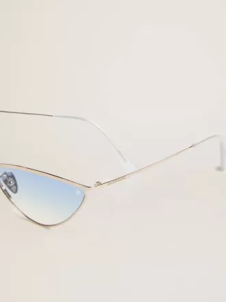 Zonnebril in cat-eye-stijl met zilveren montuur en blauwe glazen
