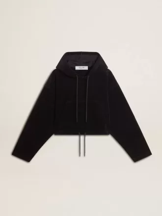 Zwart chenille sweatshirt voor dames met borduursel op de rug