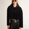 Zwart chenille sweatshirt voor dames met borduursel op de rug
