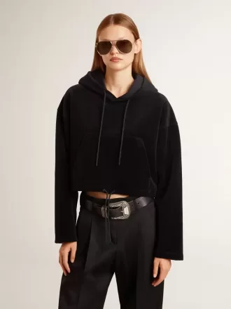 Zwart chenille sweatshirt voor dames met borduursel op de rug