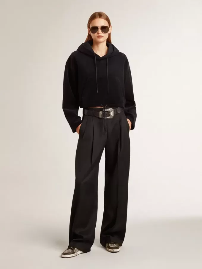 Zwart chenille sweatshirt voor dames met borduursel op de rug