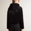 Zwart chenille sweatshirt voor dames met borduursel op de rug