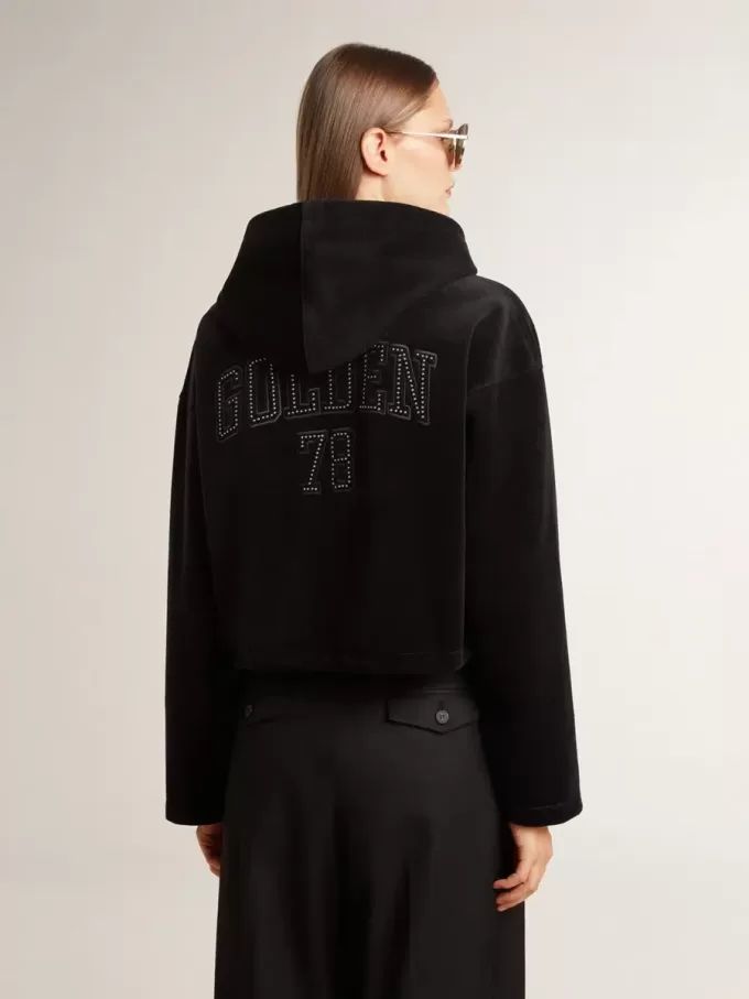 Zwart chenille sweatshirt voor dames met borduursel op de rug