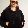 Zwart chenille sweatshirt voor dames met borduursel op de rug