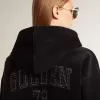 Zwart chenille sweatshirt voor dames met borduursel op de rug