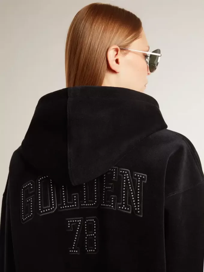 Zwart chenille sweatshirt voor dames met borduursel op de rug