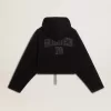 Zwart chenille sweatshirt voor dames met borduursel op de rug