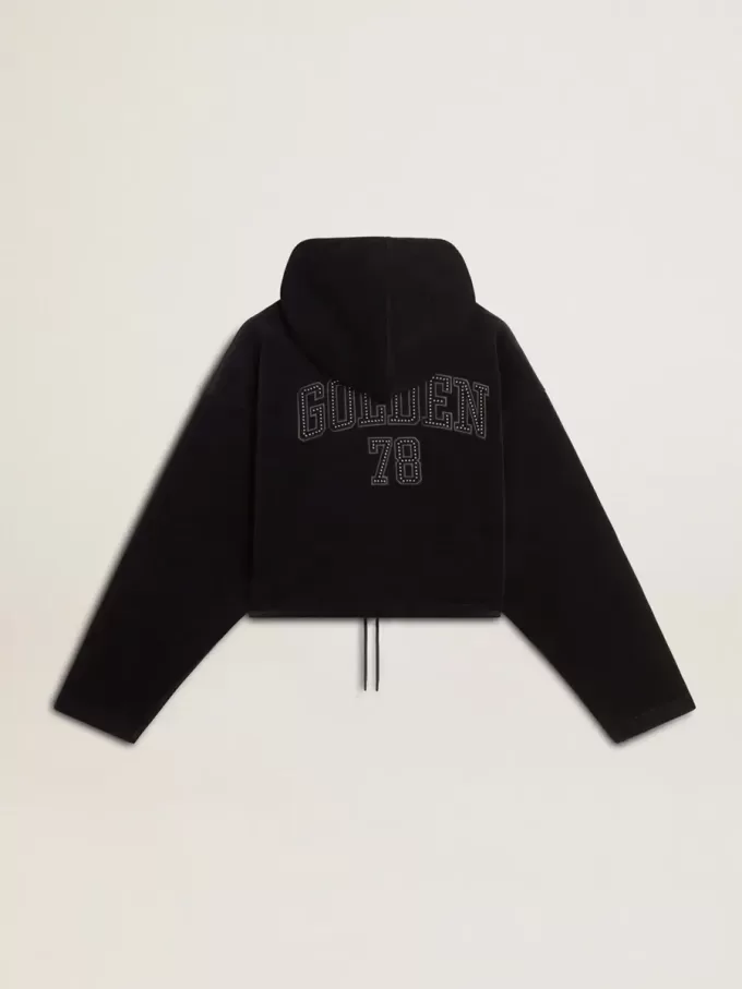 Zwart chenille sweatshirt voor dames met borduursel op de rug