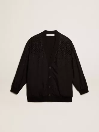 Zwart damesvest met geborduurde schaduwen
