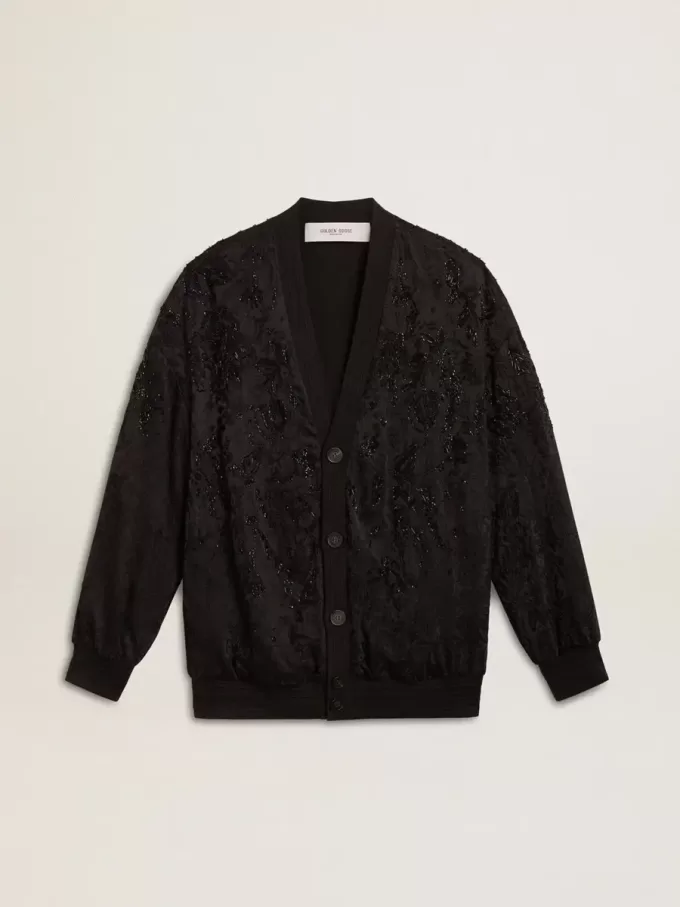 Zwart damesvest met ton-sur-ton toile de jouy-kralenborduursel