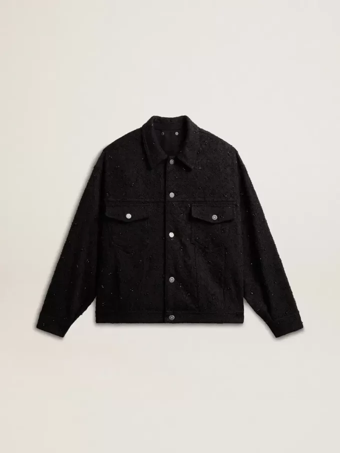Zwart denim jack voor dames met borduursel