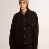 Zwart denim jack voor dames met borduursel