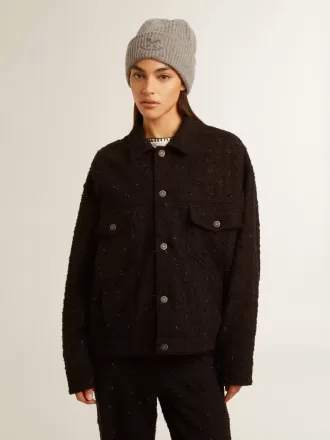 Zwart denim jack voor dames met borduursel