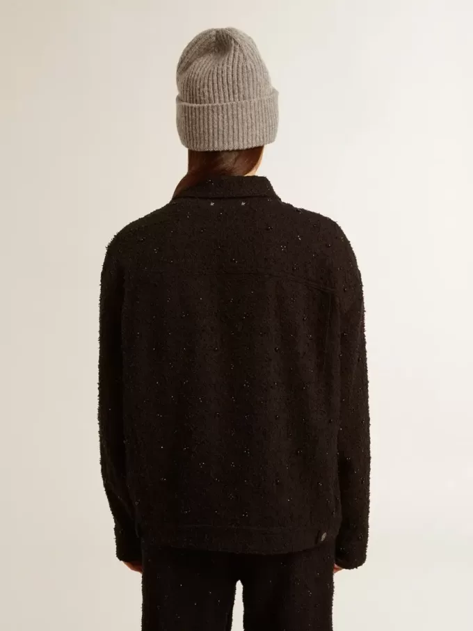 Zwart denim jack voor dames met borduursel