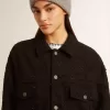 Zwart denim jack voor dames met borduursel