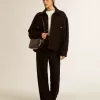 Zwart denim jack voor dames met borduursel