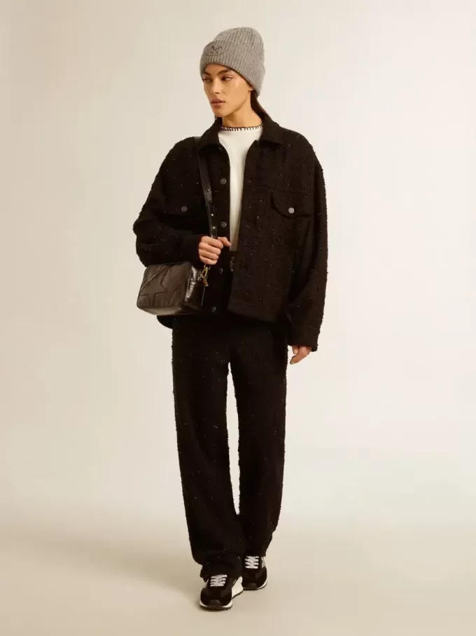 Zwart denim jack voor dames met borduursel