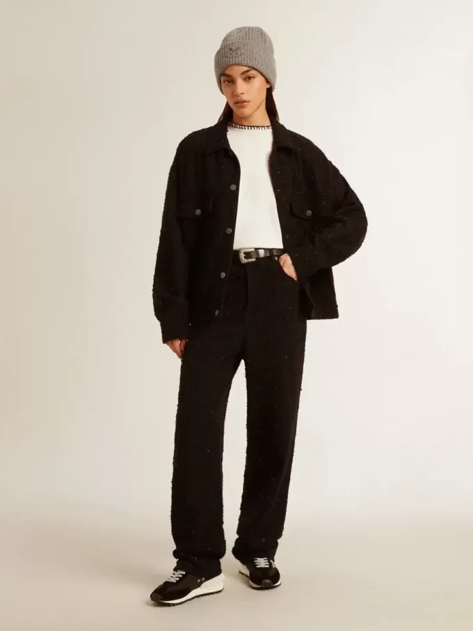 Zwart denim jack voor dames met borduursel