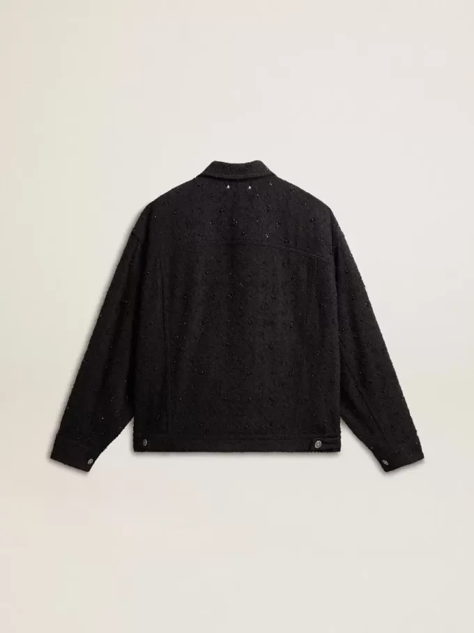Zwart denim jack voor dames met borduursel
