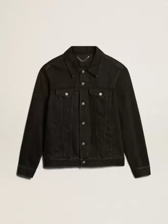 Zwart denim jack voor heren, één keer gewassen