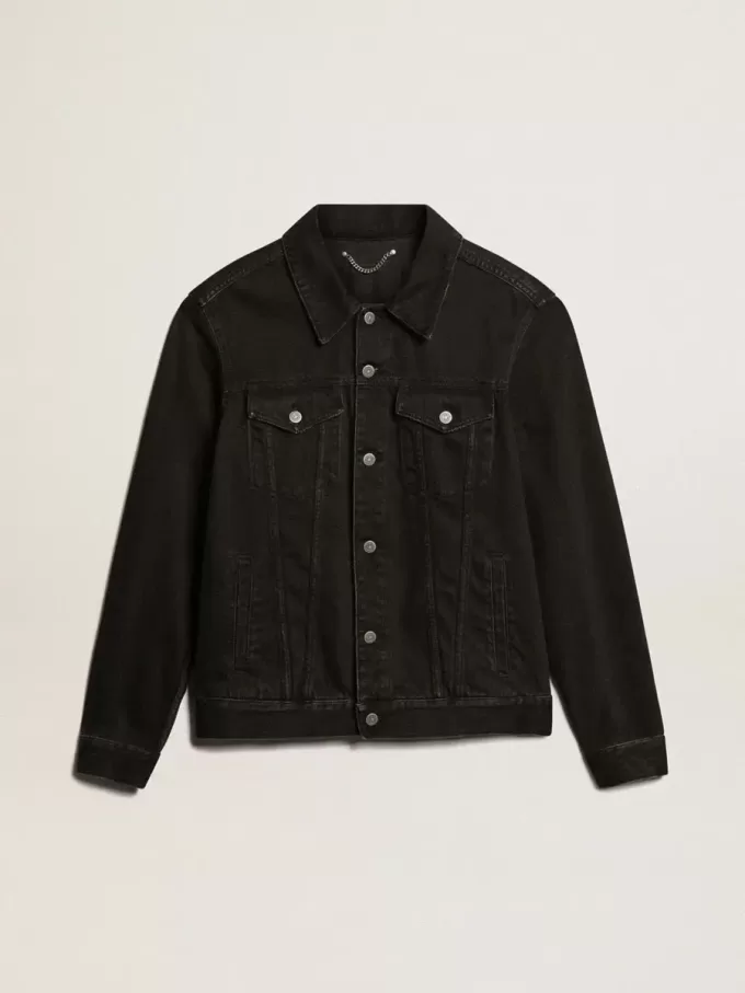 Zwart denim jack voor heren, één keer gewassen