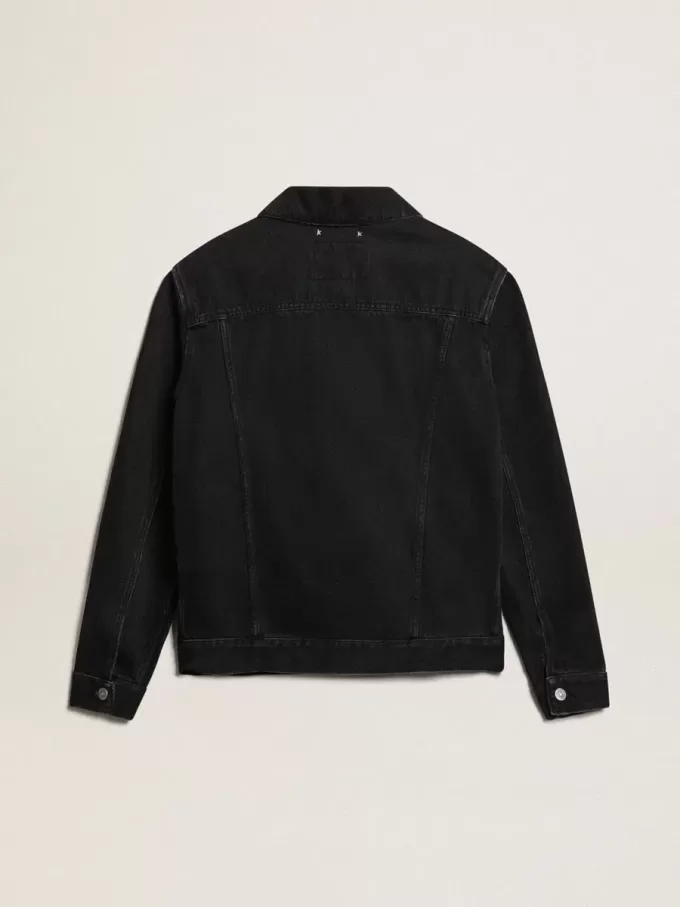 Zwart denim jack voor heren, één keer gewassen