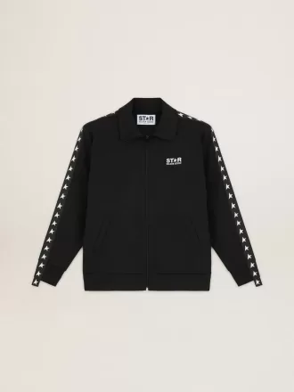 Zwart herensweatshirt met ritssluiting en witte sterren