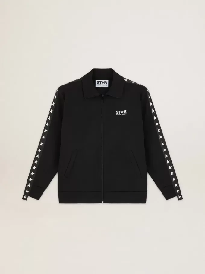 Zwart herensweatshirt met ritssluiting en witte sterren