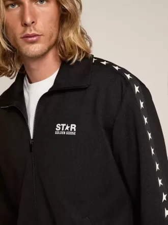 Zwart herensweatshirt met ritssluiting en witte sterren
