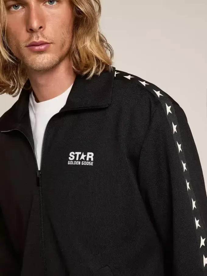 Zwart herensweatshirt met ritssluiting en witte sterren