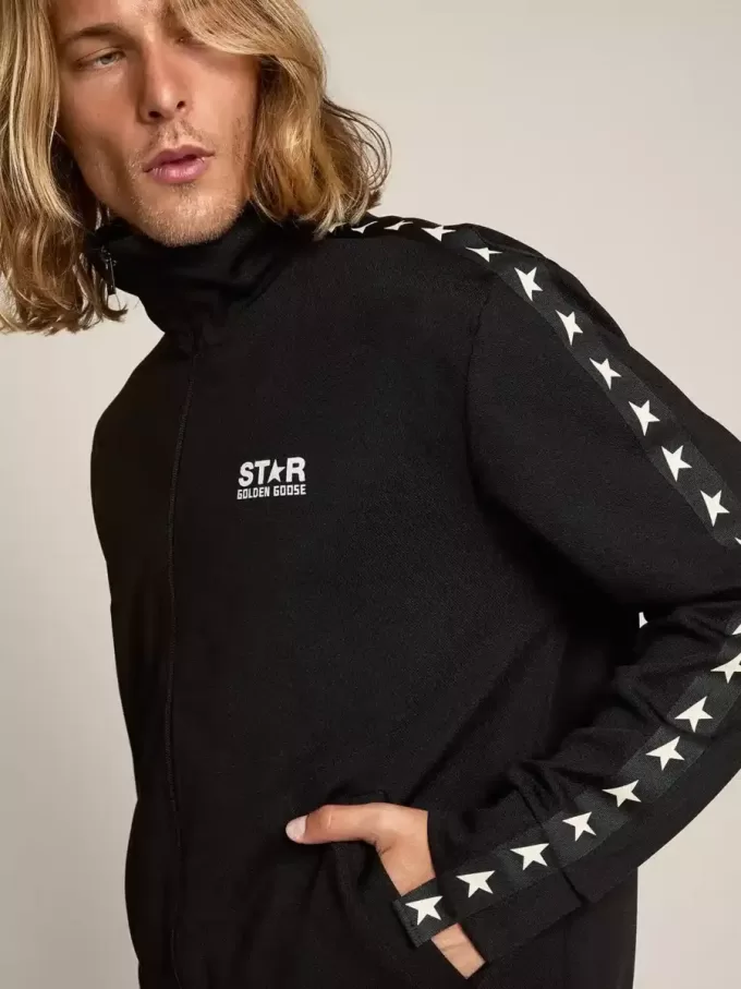 Zwart herensweatshirt met ritssluiting en witte sterren