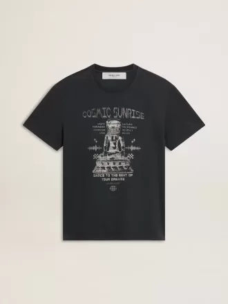 Zwart katoenen T-shirt voor heren met print op de voorkant