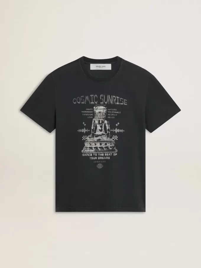 Zwart katoenen T-shirt voor heren met print op de voorkant