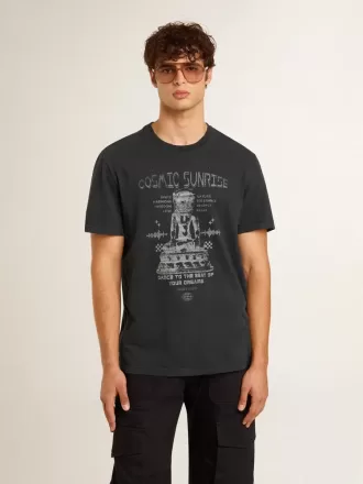 Zwart katoenen T-shirt voor heren met print op de voorkant