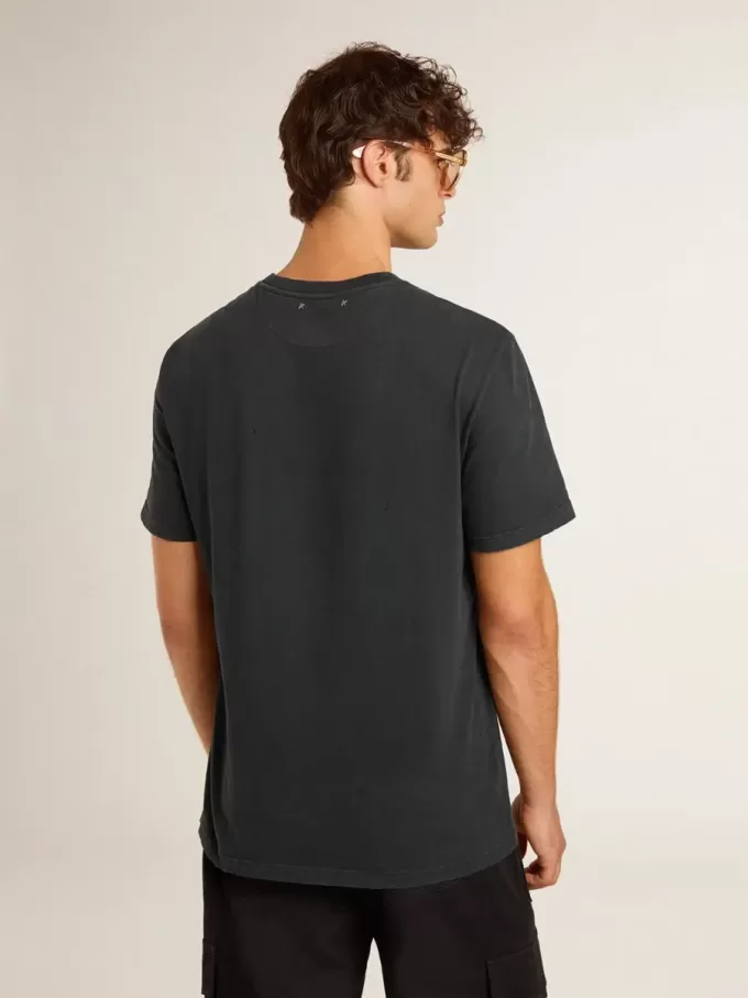Zwart katoenen T-shirt voor heren met print op de voorkant