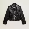 Zwart leren motorjack voor dames met glanzend effect