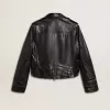 Zwart leren motorjack voor dames met glanzend effect