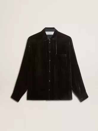 Zwart shirt met fluweeleffect en borduursels