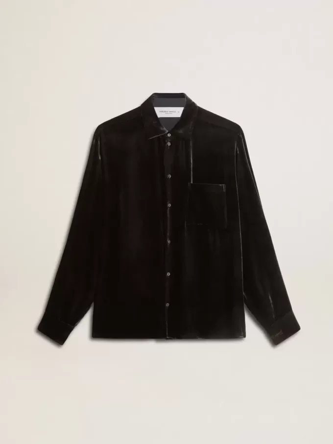 Zwart shirt met fluweeleffect en borduursels