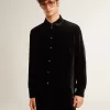 Zwart shirt met fluweeleffect en borduursels