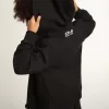 Zwart sweatshirt met capuchon en contrasterende witte ster en logo.