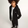 Zwart sweatshirt met capuchon en contrasterende witte ster en logo.