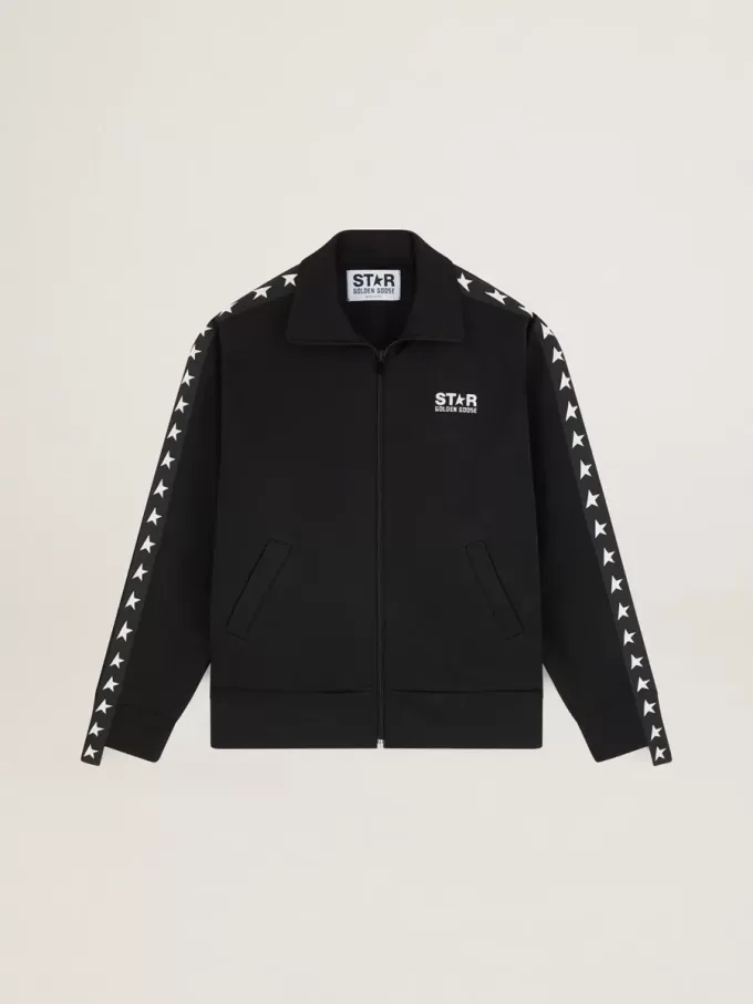 Zwart sweatshirt met ritssluiting en witte sterren voor dames
