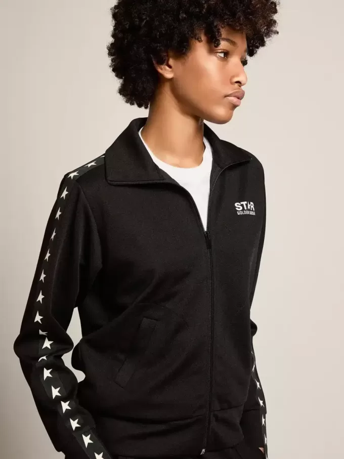Zwart sweatshirt met ritssluiting en witte sterren voor dames