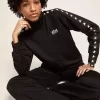 Zwart sweatshirt met ritssluiting en witte sterren voor dames