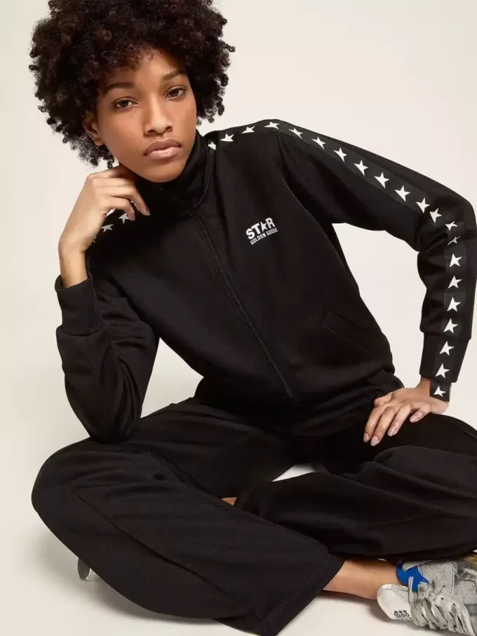 Zwart sweatshirt met ritssluiting en witte sterren voor dames