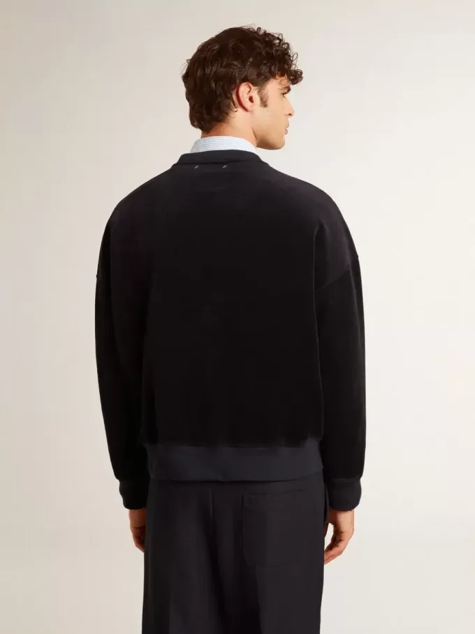 Zwart sweatshirt met ronde hals en geborduurde letters