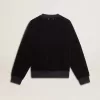 Zwart sweatshirt met ronde hals en geborduurde letters